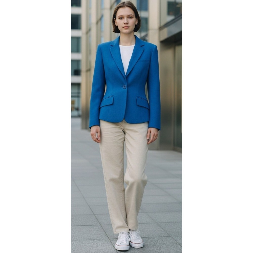 VTG Harve Benard Tailored‎ Blue Blazer Size 4 Career Office Minimalist Chic